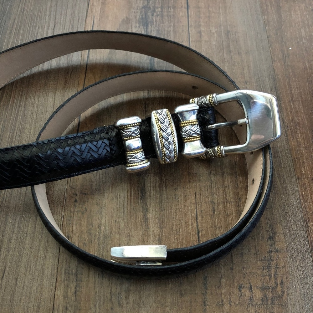 Vintage Western Belt XL 42" Black Silver Buckle